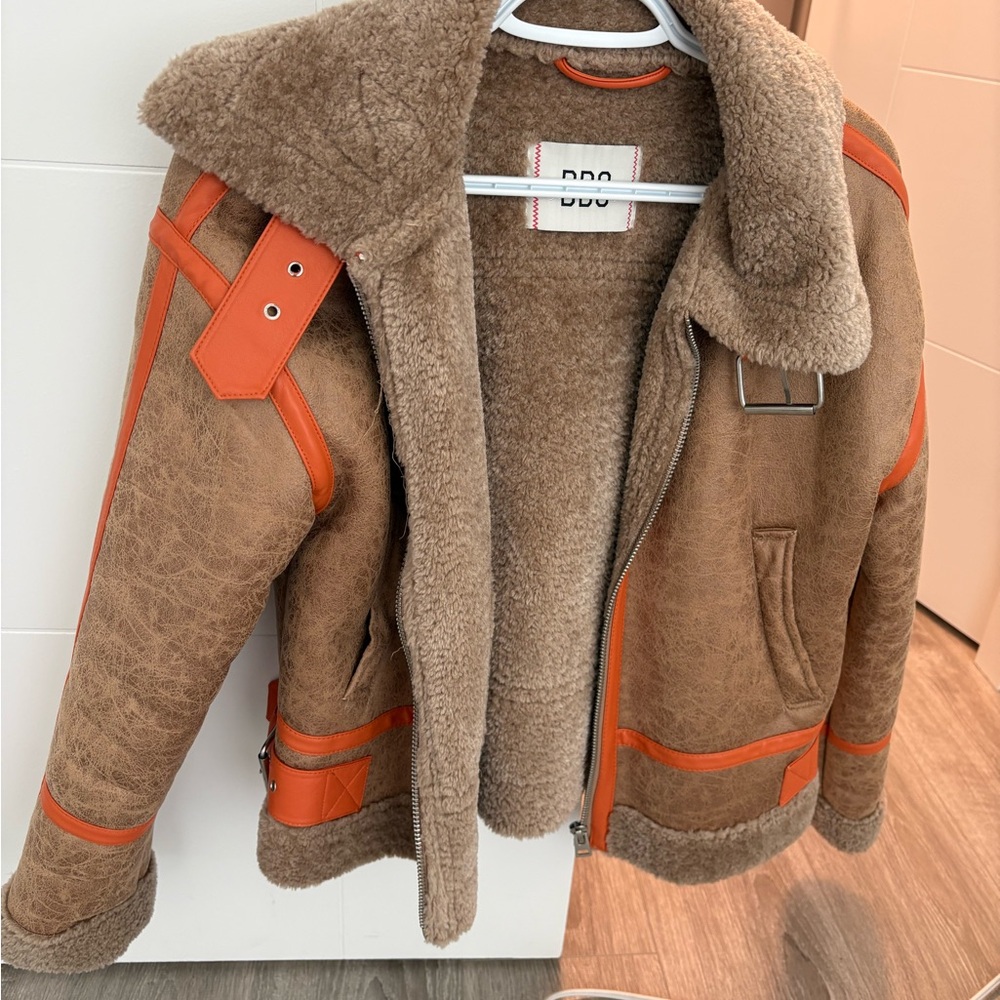 Brown and Orange Shearling Jacket
